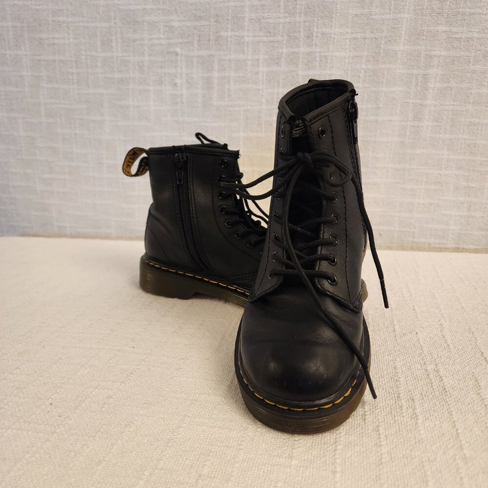 Dr. Doc Martens 1460 J Black Leather Combat Boots Zip Kids Youth Size 1 US
